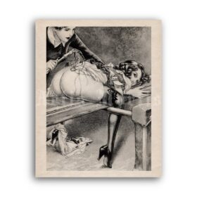 Printable Spanking illustration - vintage French risque art by Herric - vintage print poster
