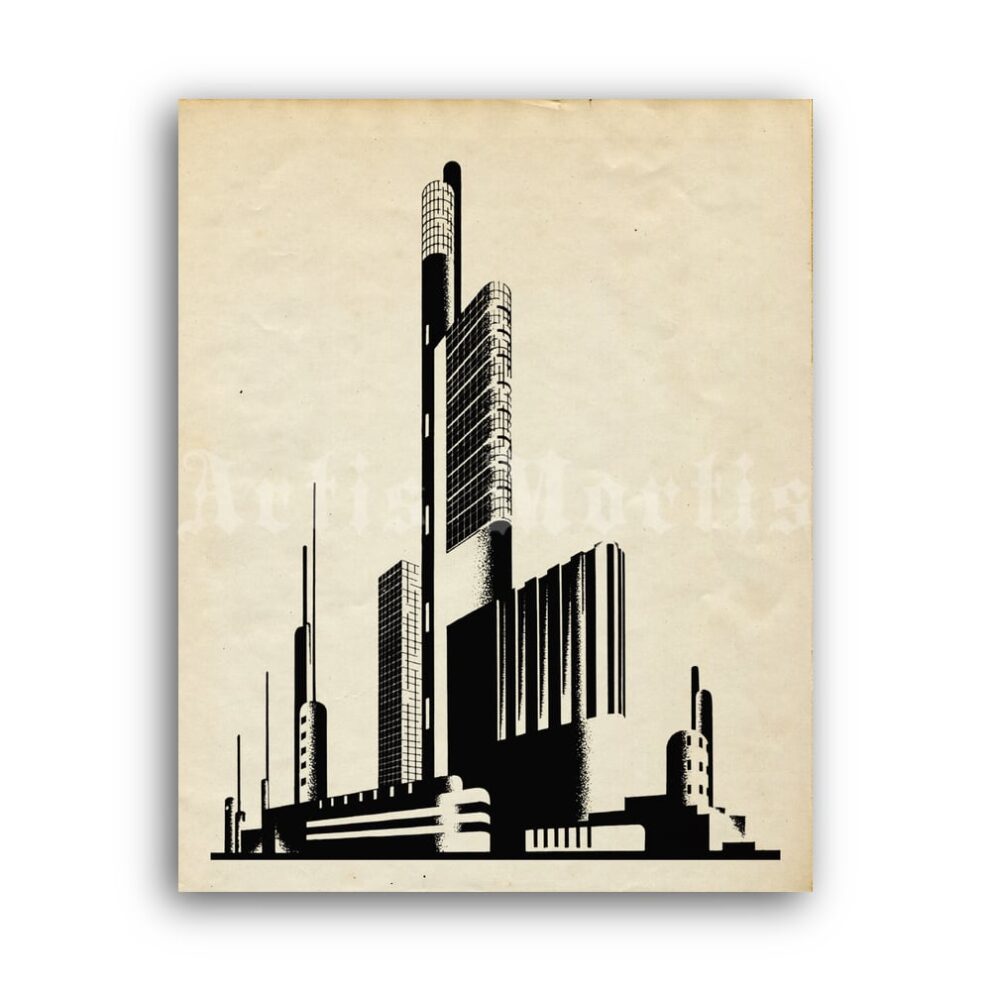 Printable Iakov Chernikhov architectural composition, soviet constructivism - vintage print poster