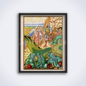 Printable Dragon Heads - Russian folk tales art by Ivan Bilibin - vintage print poster