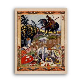 Printable Killed Vikings, dead warriors, Russian folk tales art by Ivan Bilibin - vintage print poster