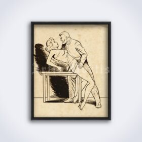 Printable Harassment, domination, adult pulp art illustration by Joe Shuster - vintage print poster