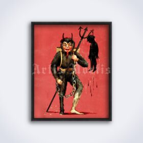 Printable Krampus and child, Christmas Devil, Evil Santa Claus poster - vintage print poster