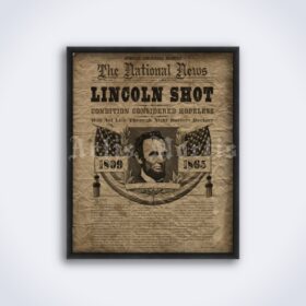 Printable Abraham Lincoln shot newspaper cover, obituary, historical poster - vintage print poster
