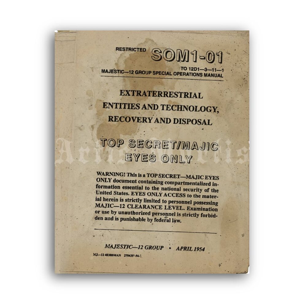 Printable SOM1 Top Secret Special Operation Manual - UFO, MJ-12 poster - vintage print poster