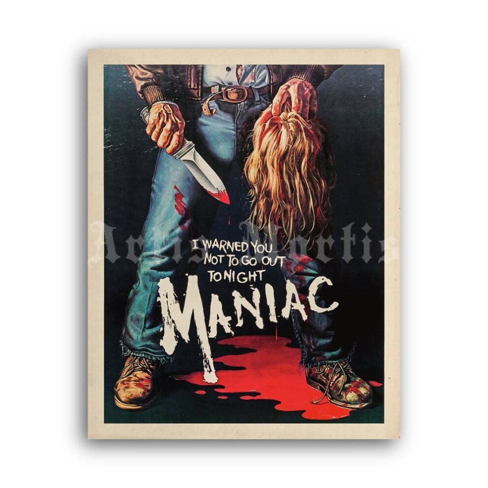 Printable Maniac - vintage 1980 slasher, horror movie poster - vintage print poster