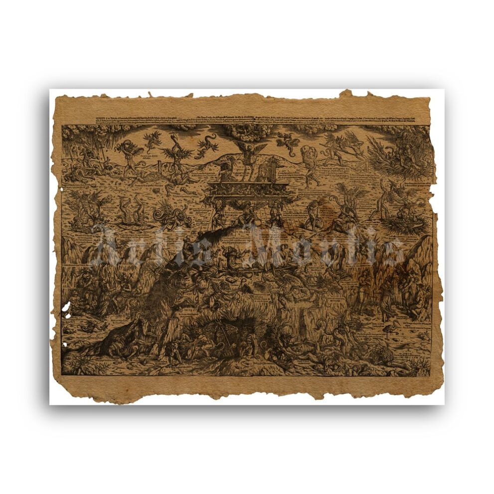Printable Map of Hell - Allegorical Depiction of Hell medieval engraving - vintage print poster