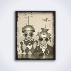 Printable Weird kids with mind-reading devices - retro sci-fi photo poster - vintage print poster