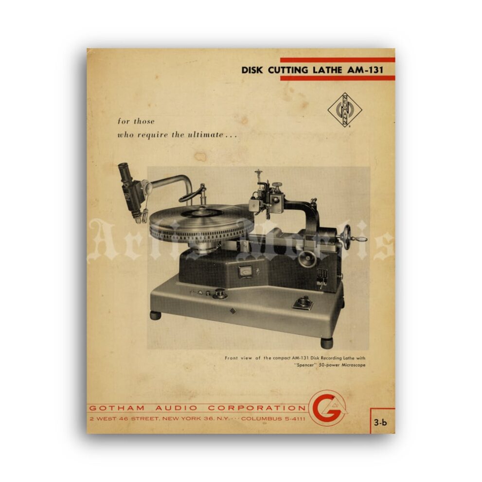 Printable Neumann Disk Cutting Lathe, vinyl recorder, turntable poster - vintage print poster