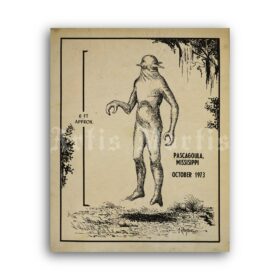 Printable Pascagoula Alien Abduction drawing, UFO, ufology poster - vintage print poster