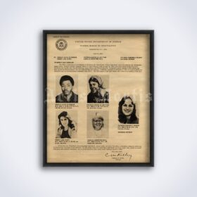 Printable Patty Hearst and other SLA members FBI wanted poster - vintage print poster