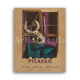 Printable Pablo Picasso - vintage 1959 cubism art exhibition poster - vintage print poster