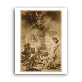 Printable Witches Sabbath in Paris #1 - antique postcard poster - vintage print poster