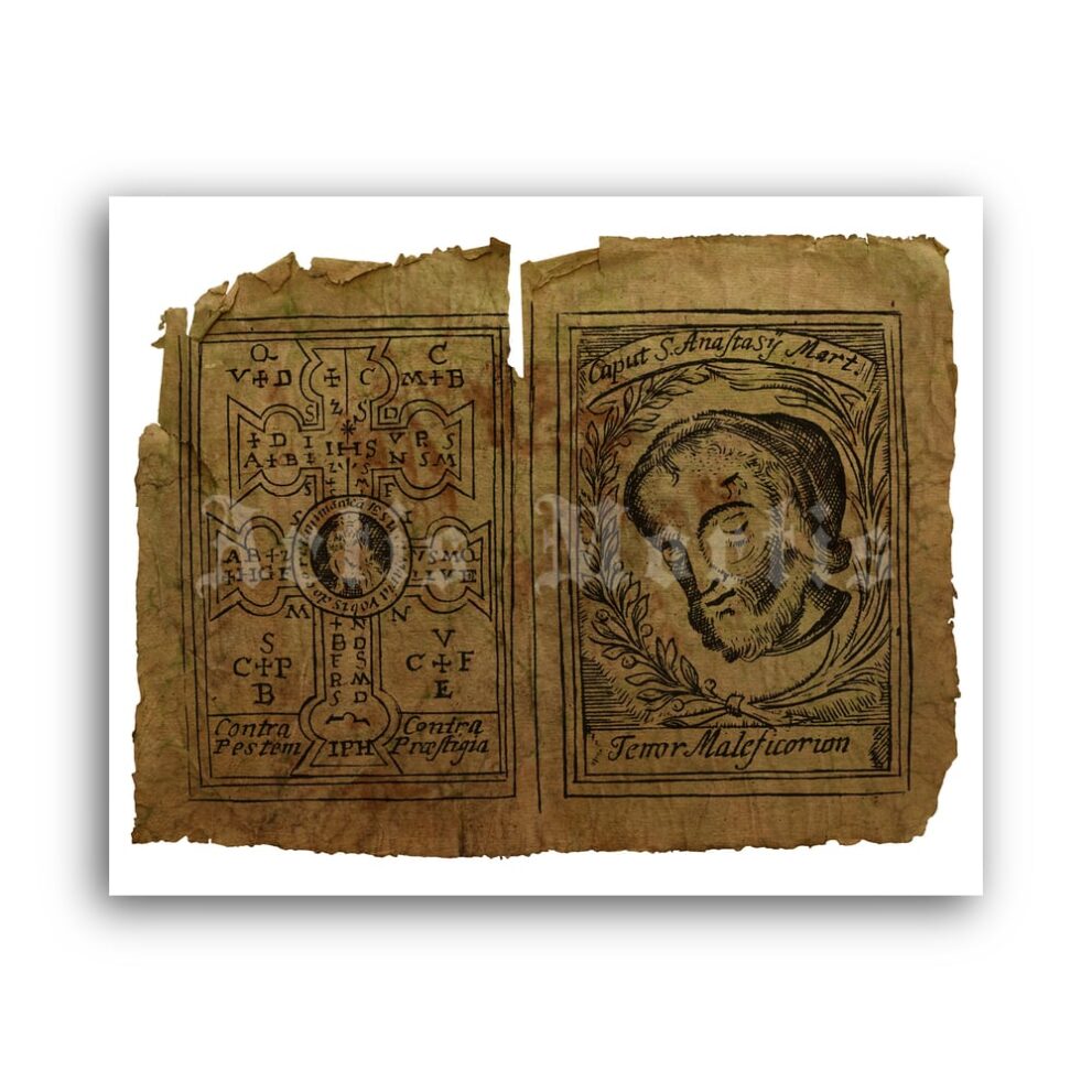 Printable Medieval Amulet against the Plague - Black Death protection - vintage print poster