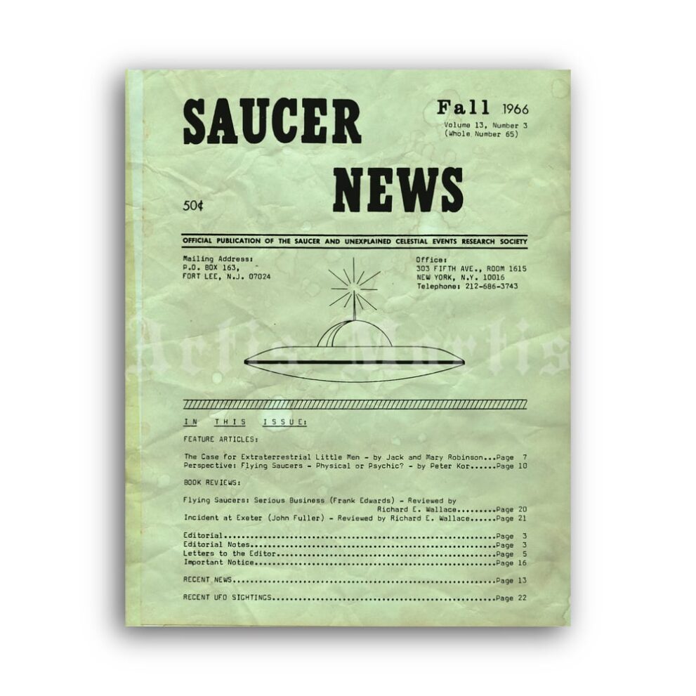 Printable Saucer News 1966 magazine cover - UFO, ufology poster - vintage print poster