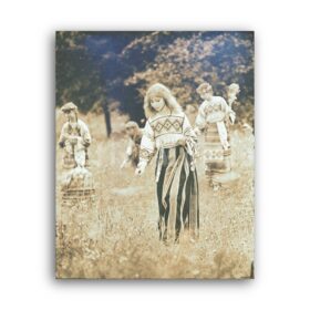 Printable Slavic girls pick magic flowers - Ivan Kupala Night photo - vintage print poster