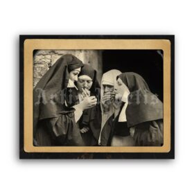 Printable Nuns smoking cigarettes - vintage funny religious photo - vintage print poster