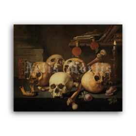 Printable Vanitas, Still Life, skulls - antique painting by Aelbert Schoor - vintage print poster