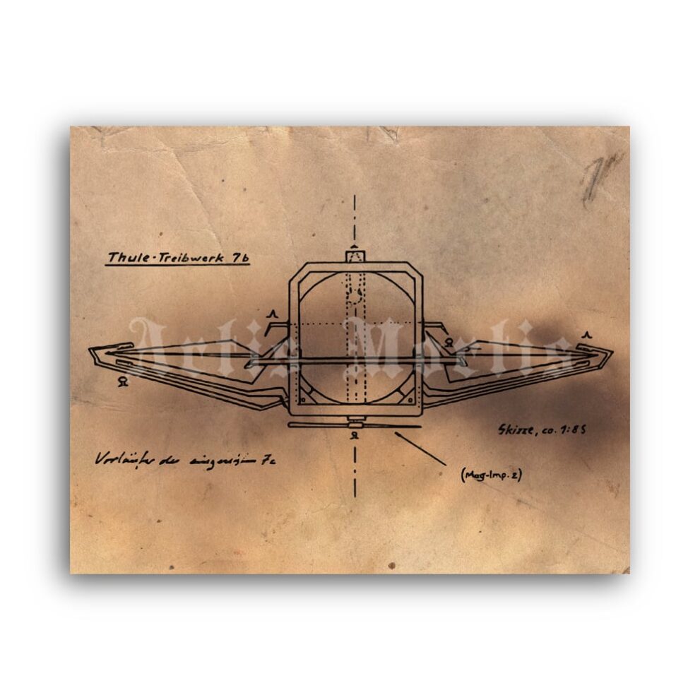 Printable German WW2 military flying saucer Thule Machine plan poster - vintage print poster
