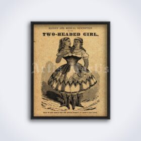 Printable Two-Headed Girl, Siamese Twins vintage freak show poster - vintage print poster