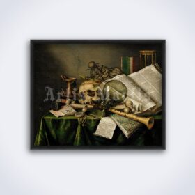 Printable Vanitas, Still Life, skulls - medieval painting by Evert Collier - vintage print poster