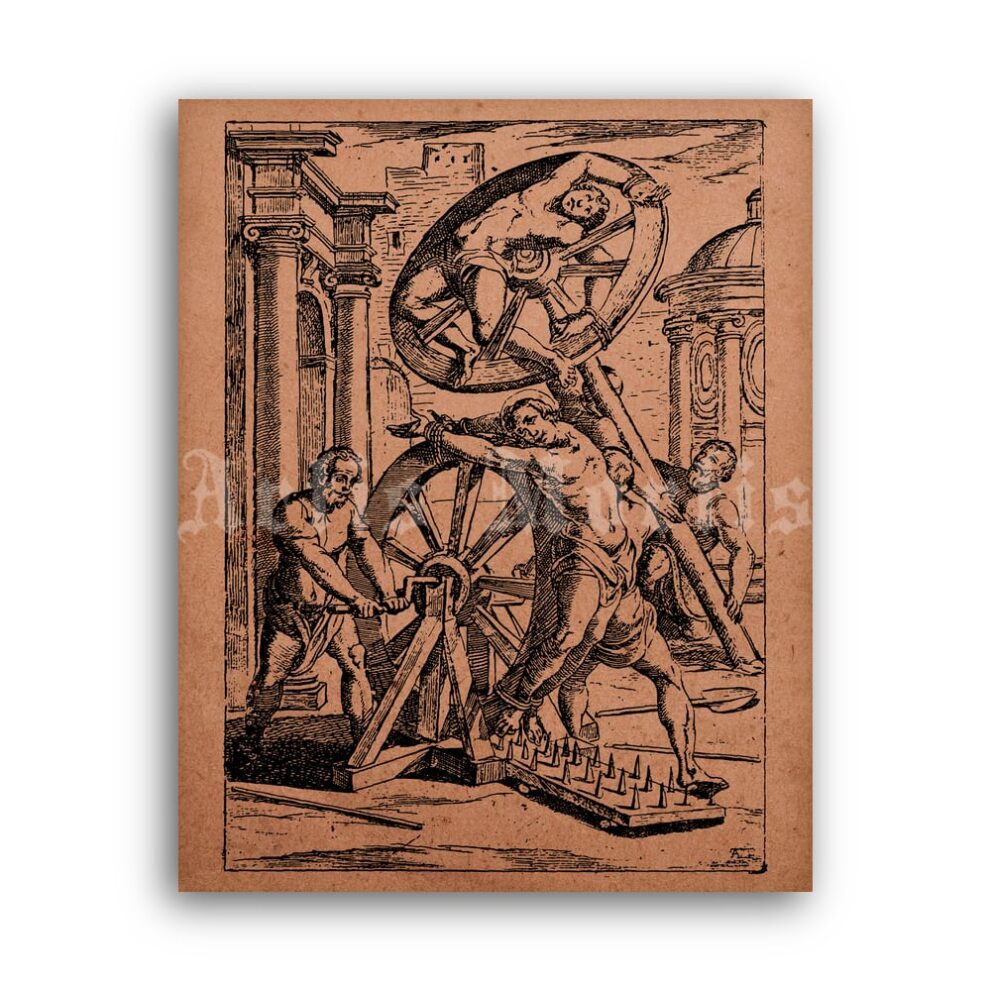 Printable Breaking Wheel ancient execution - medieval punishment poster - vintage print poster