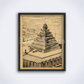 Printable Sumerian Ziggurat illustration - Ancient Babylon pyramid poster - vintage print poster