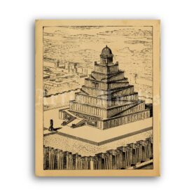 Printable Sumerian Ziggurat illustration - Ancient Babylon pyramid poster - vintage print poster