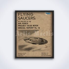 Printable Flying Saucers analysis Project Blue Book report 1957 poster - vintage print poster