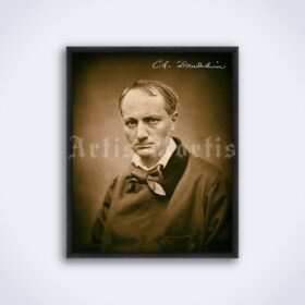 Printable Charles Baudelaire poet photo portrait with autograph - vintage print poster