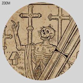 Printable Dead with coffin - creepy skeleton, medieval death woodcut art - vintage print poster