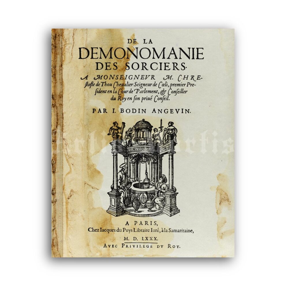 Printable Demonomanie of Jean Bodin title page, medieval inquisition print - vintage print poster