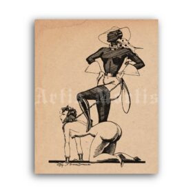 Printable Submissive girl and mistress - fetish art by Diana Domina - vintage print poster