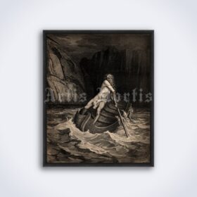 Printable Charon and the river Acheron - Hell illustration by Gustave Dore - vintage print poster