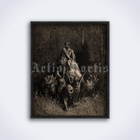 Printable Whore and Giant in Purgatory illustration by Gustave Dore - vintage print poster