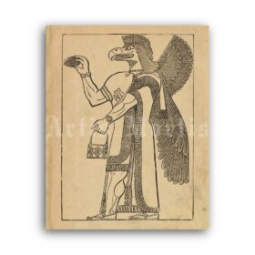Printable Eagle-Headed Man, Anunnaki myth - ancient Sumerian art - vintage print poster