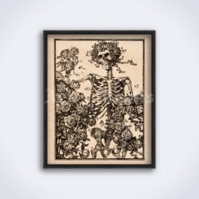 Printable Skeleton and Roses - The Rubaiyat of Omar Khayyam illustration - vintage print poster
