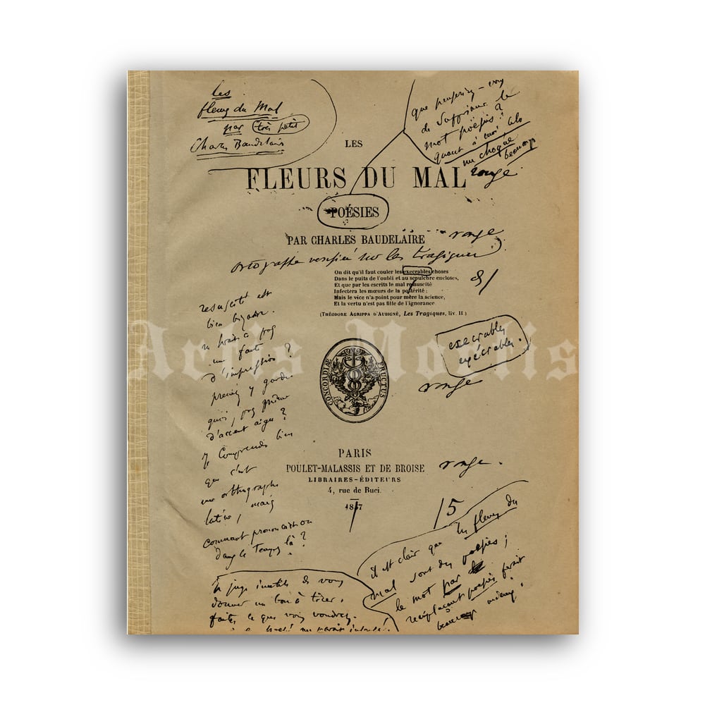 Printable Flowers of Evil by Charles Baudelaire title page with notes