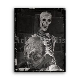 Printable Scary skeleton, corpse - Grand Guignol theatre stage photo - vintage print poster