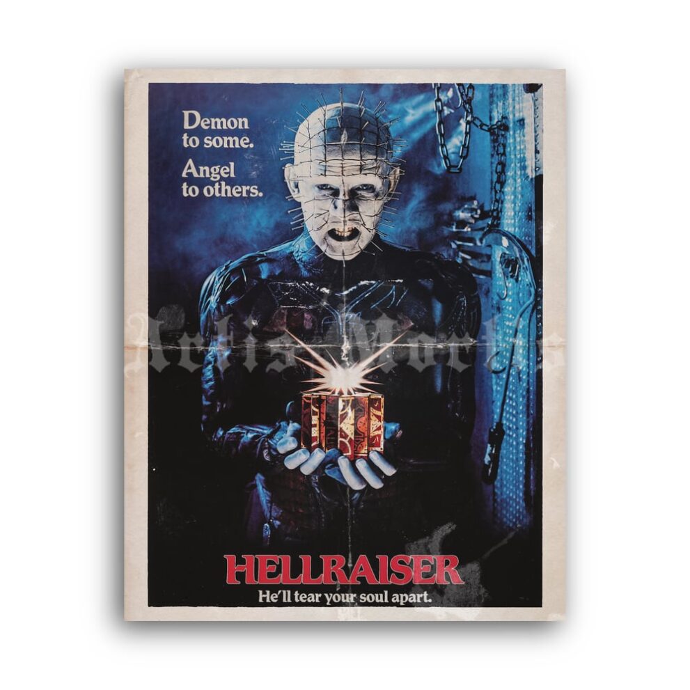 Printable Hellraiser - 1987 horror movie poster, Pinhead demon print - vintage print poster