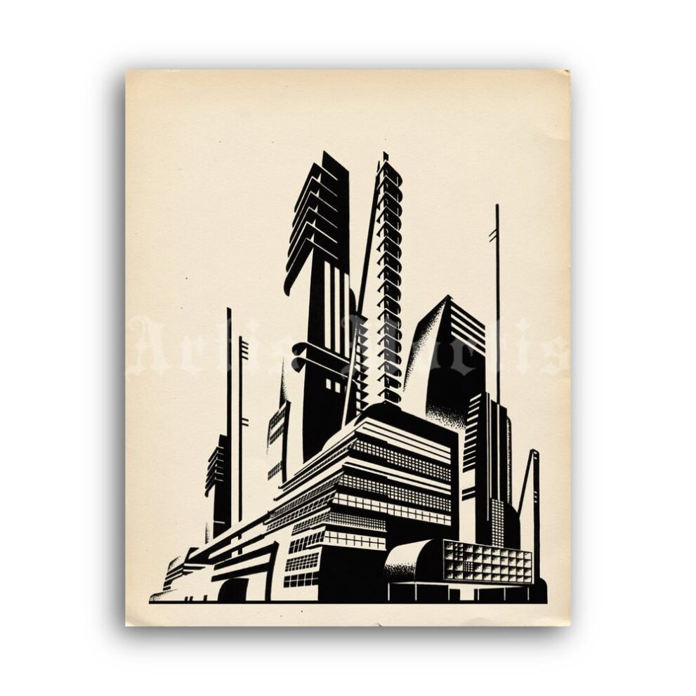 Printable Iakov Chernikhov architectural drawing, soviet constructivism - vintage print poster