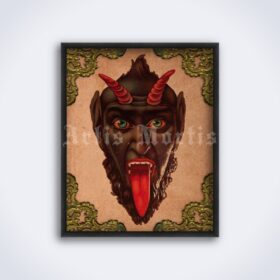 Printable Krampus head, Christmas Devil, Evil Santa Claus poster - vintage print poster