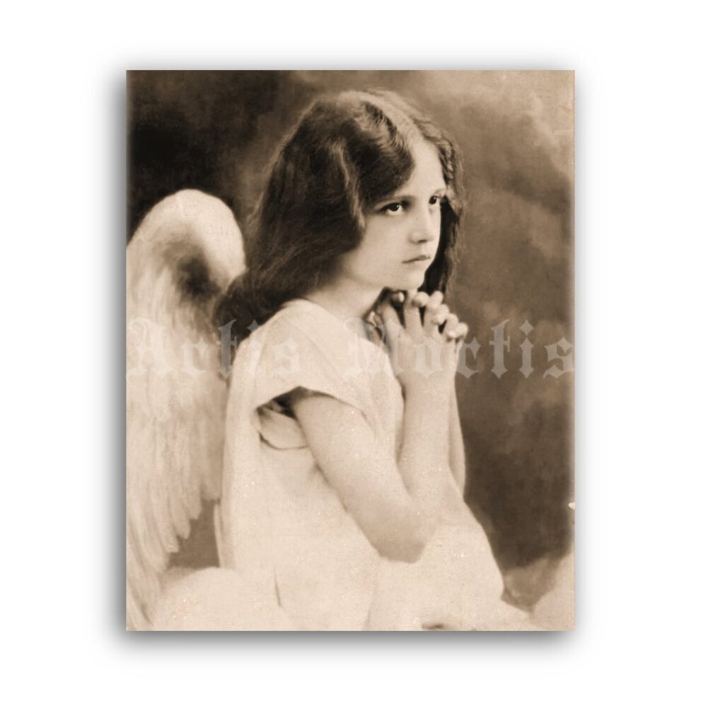 Printable Little praying angel, Victorian girl, gothic child photo - vintage print poster
