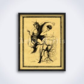 Printable Devil and naked lady - French kinky art by Louis Malteste - vintage print poster