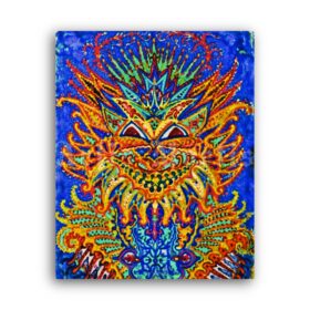 Printable Kaleidoscope style Cat by Louis Wain - weird, psychedelic art - vintage print poster