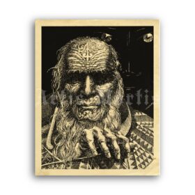 Printable Tattooed Maori Shaman - ancient Polynesian shamanic tales art - vintage print poster
