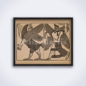 Printable Marduk vs Tiamat, Assyrian myth - ancient Sumerian art - vintage print poster