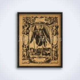 Printable Mirror of human life - Angel of Death, grim reaper medieval print - vintage print poster
