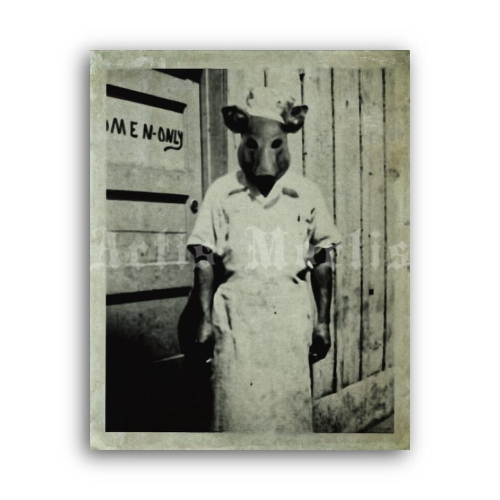 Printable Weird butcher in a pig head mask vintage weird photo poster - vintage print poster