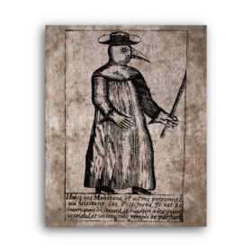 Printable Plague Doctor medieval woodcut, black death print - vintage print poster