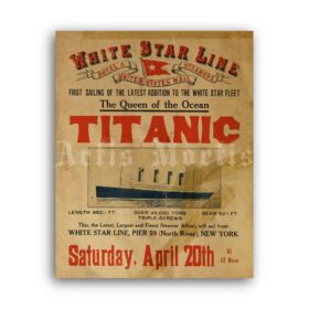 Printable Titanic firs sailing broadside vintage 1912 advertisement poster - vintage print poster